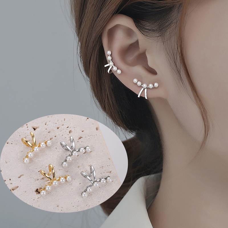 Anting Klip Telinga Mutiara Warna Emas Silver Untuk Wanita Tanpa Tindik Minimalis Fashion Perhiasan Accessorie