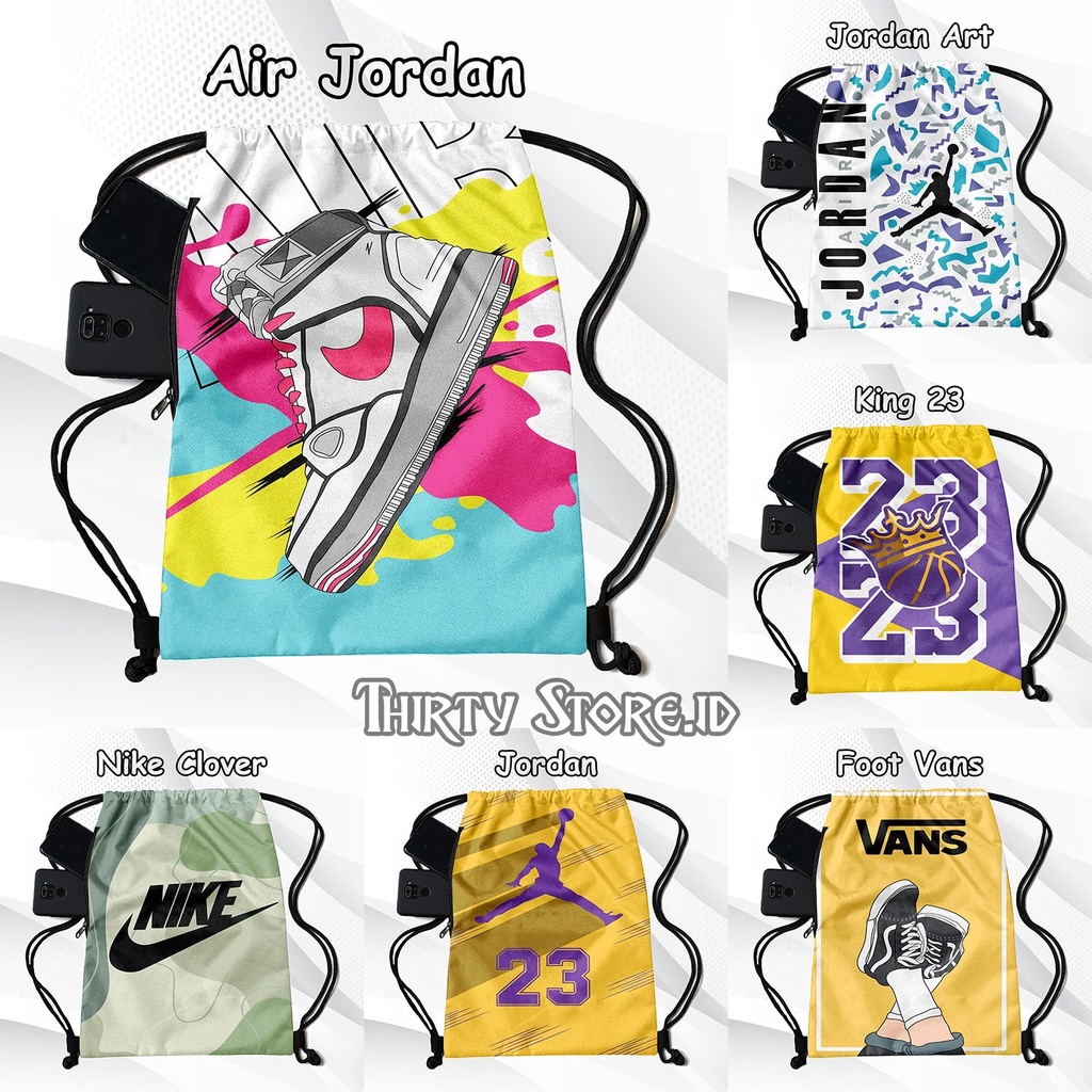 Tas Serut Full Print Stringbag Gendong Waterprouf Multifungsi Kanvas Tebal 2 Ruangan