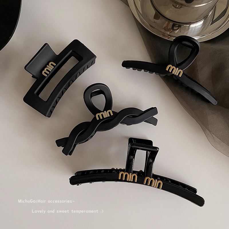 Klip Rambut Besar Hitam Sederhana Perempuan Kepala Belakang Plat hair grip volume Rambut multi -shark Klip Hiasan Kepala