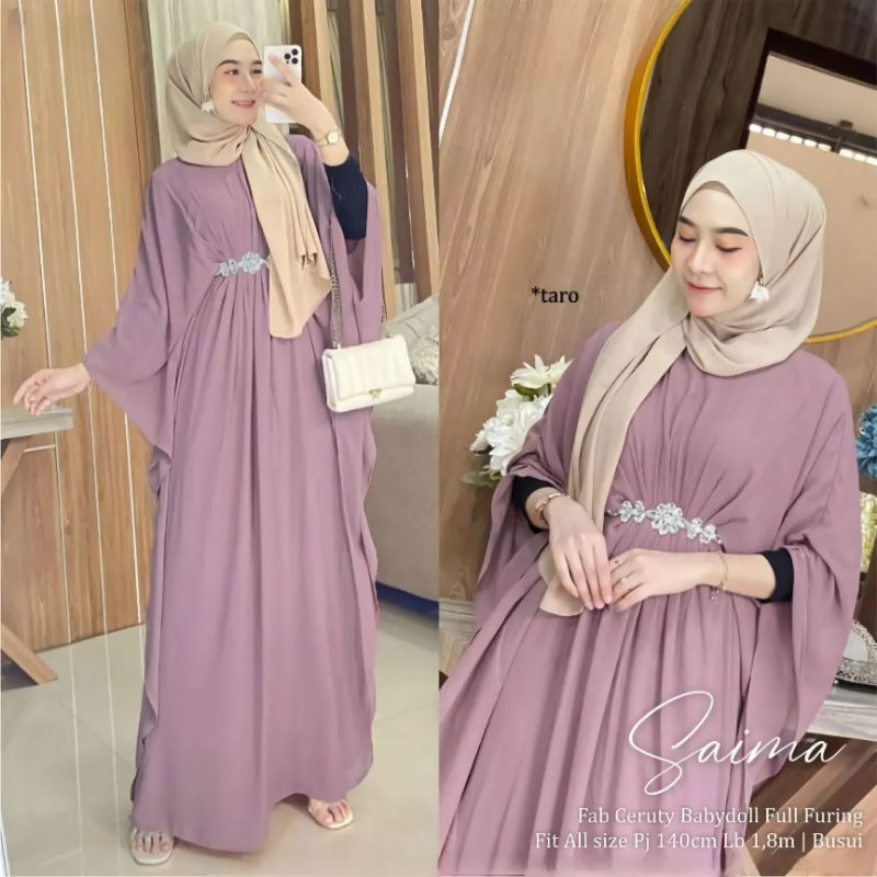 SAIMA KAFTAN CERUTY BABYDOLL APLIKASI RENDA/GAMIS KAFTAN PREMIUM/KAFTAN LEBARAN TERBARU/FAR MOSLEMSTORE
