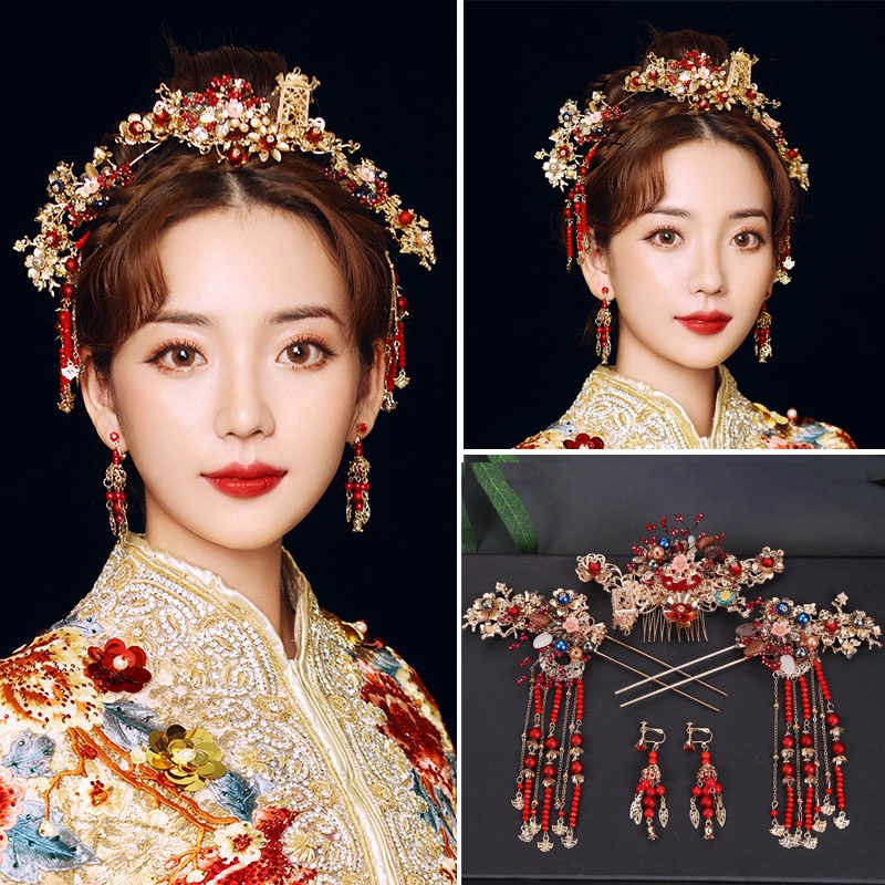 1 Set Aksesoris Jepit Rambut Hanfu Phoenix Coronet Untuk Hiasan Kepala Pengantin