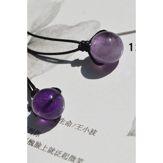 Kalung Tali Hitam Adjustable Liontin Amethyst Alami