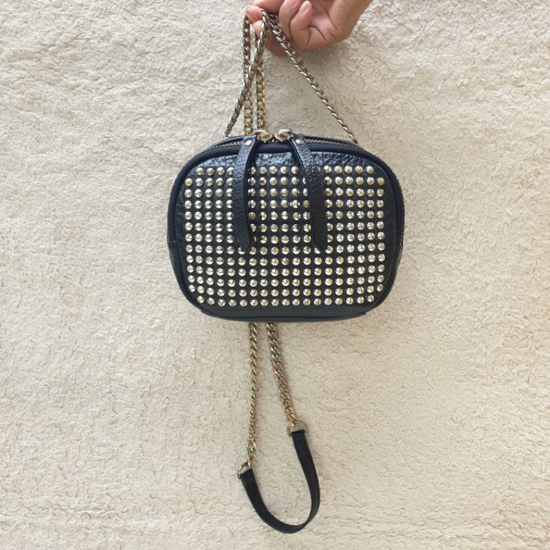 Tas Hitam Pazzion Fabulously You Slingbag Hitam Tali Rantai Kulit Asli