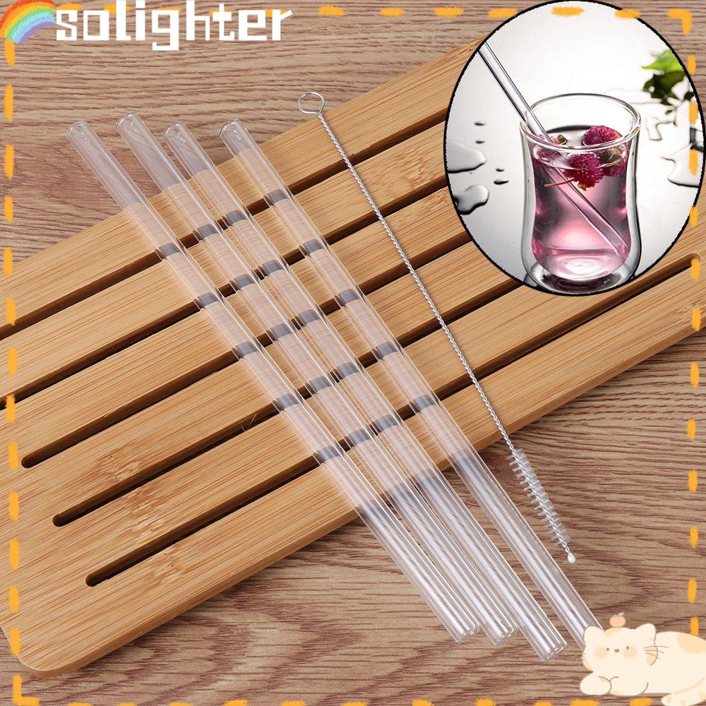 Solighter 4pcs/set Sedotan Kaca Dapur Transparan Minum Sikat Bersih