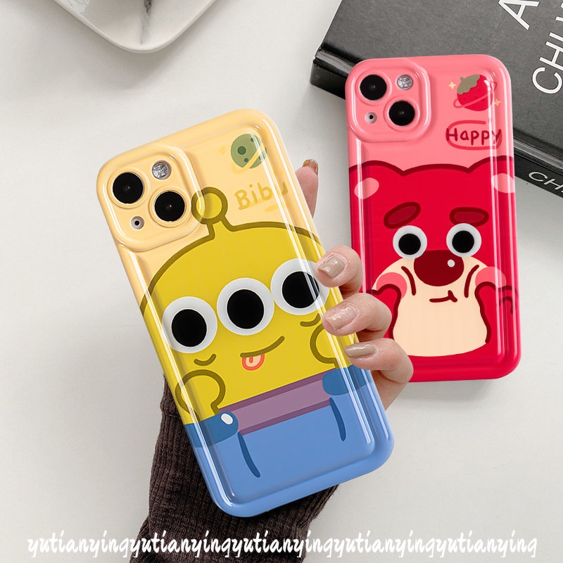 Cute Strawberry Bear Manyo Alien Case Kompatibel Untuk iPhone 7plus XR 8plus 14 11 13 12 Pro Max7 8 6 6S Plus X XS MAX Kartun Toy Story Soft TPU Pasangan Kekasih Ponsel Cover