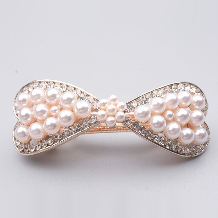 Jepit Penjepit Rambut Korea Otomatis 6.5cm Mutiara Motif Pita Jedai Besi Elegan Alloy Dewasa Unik Lucu