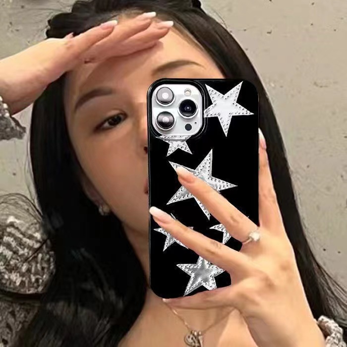IPHONE Ins Bintang Perak Cocok Untuk Iphone14 14pro 14plus 13 13mini 13pro 13prm iPhone12 7Plus 8Plus Xr XS 13 12mini Pro Max Empat Sudut Casing Ponsel Tahan Guncangan