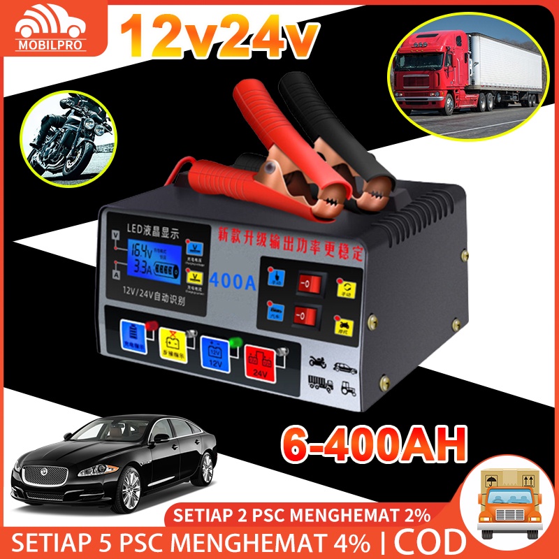 Charger Aki Otomatis Smart Intelligent Auto Repair Mobil Motor Kapal Truck Portable 700W 12V/24V 500AH