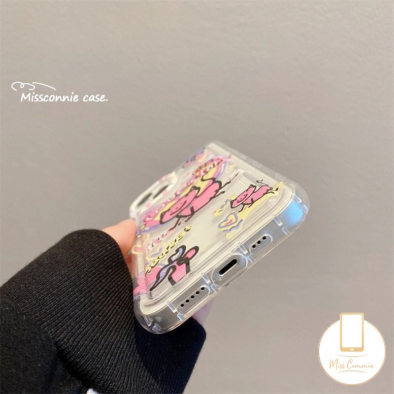 Ins Graffiti Cinta Hati Case Kompatibel Untuk iPhone 11 Pro Max7 6s 86 Plus XR 13 14 11 12 Pro Max X XS Max SE 2020 Lembut Tpu Kartun Kucing Airbag Shockproof Clear Phone Cover