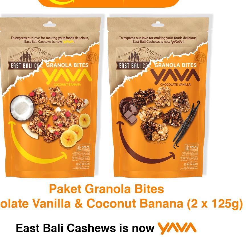 

✺ YAVA Paket Granola Bites Chocolate Vanilla & Coconut Banana (2 x 125g) ✻