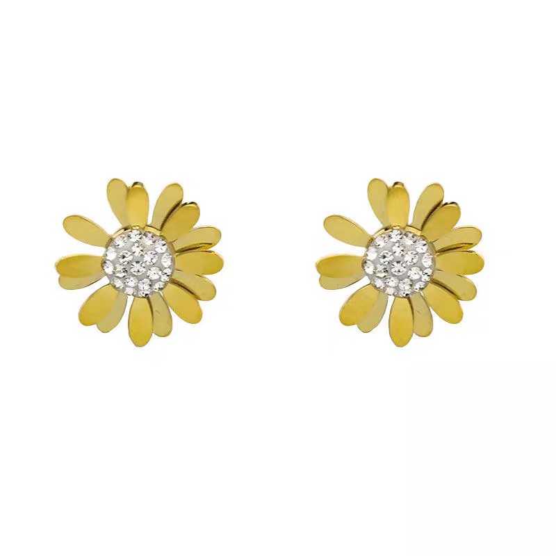 Anting Desain Bunga Matahari Daisy Bahan Stainless Steel Gaya Korea Jepang Untuk Musim Semi Dan Panas