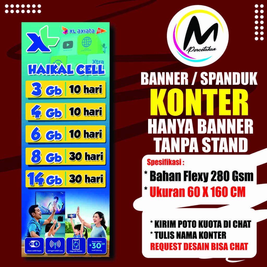 Cetak Banner Konter Kuota XL XBanner Tanpa Tiang