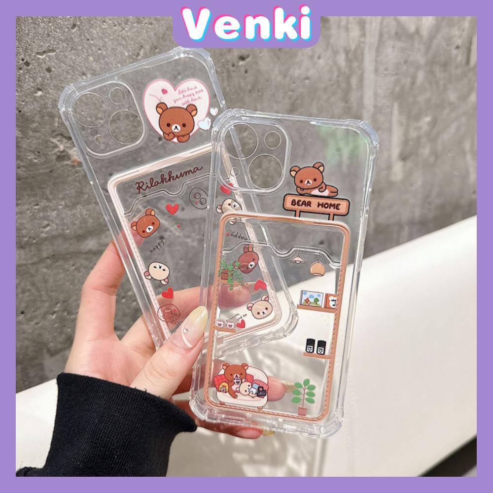 For iPhone 14 Pro Max Card Holder Case Clear Card Storage Back Cover Cute Cartoon Bear Camera Protection Shockproof For iPhone 14 13 12 11 Plus Pro Max 7 Plus X XR