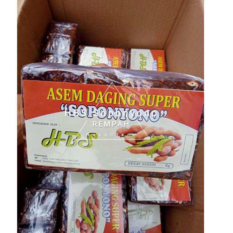 

B90 Asam jawa 1Kg TANPA biji SUPER (premium) 1 pack isi 4 @250gr / Asem jawa daging Super HBS Soponyono TERMURAH ゐ