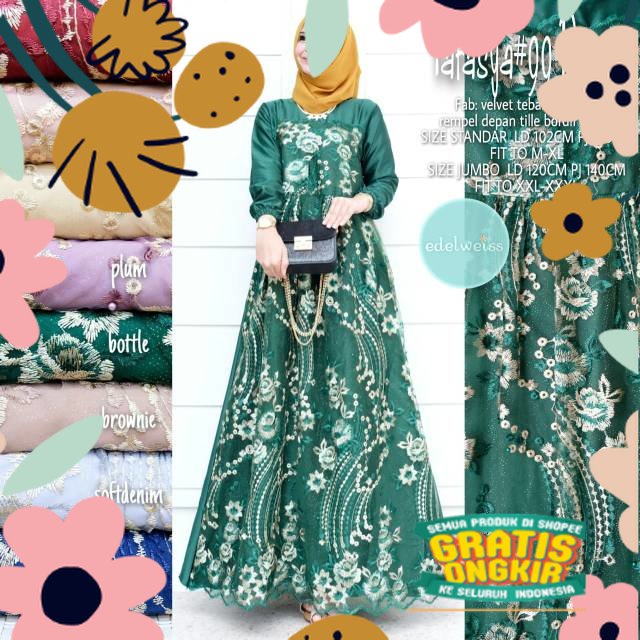 Farasya Dress #99 Gamis Brukat Mewah Gamis Kondangan Dress Velvet Jumbo LD 130 Gamis Brukat Jumbo / 