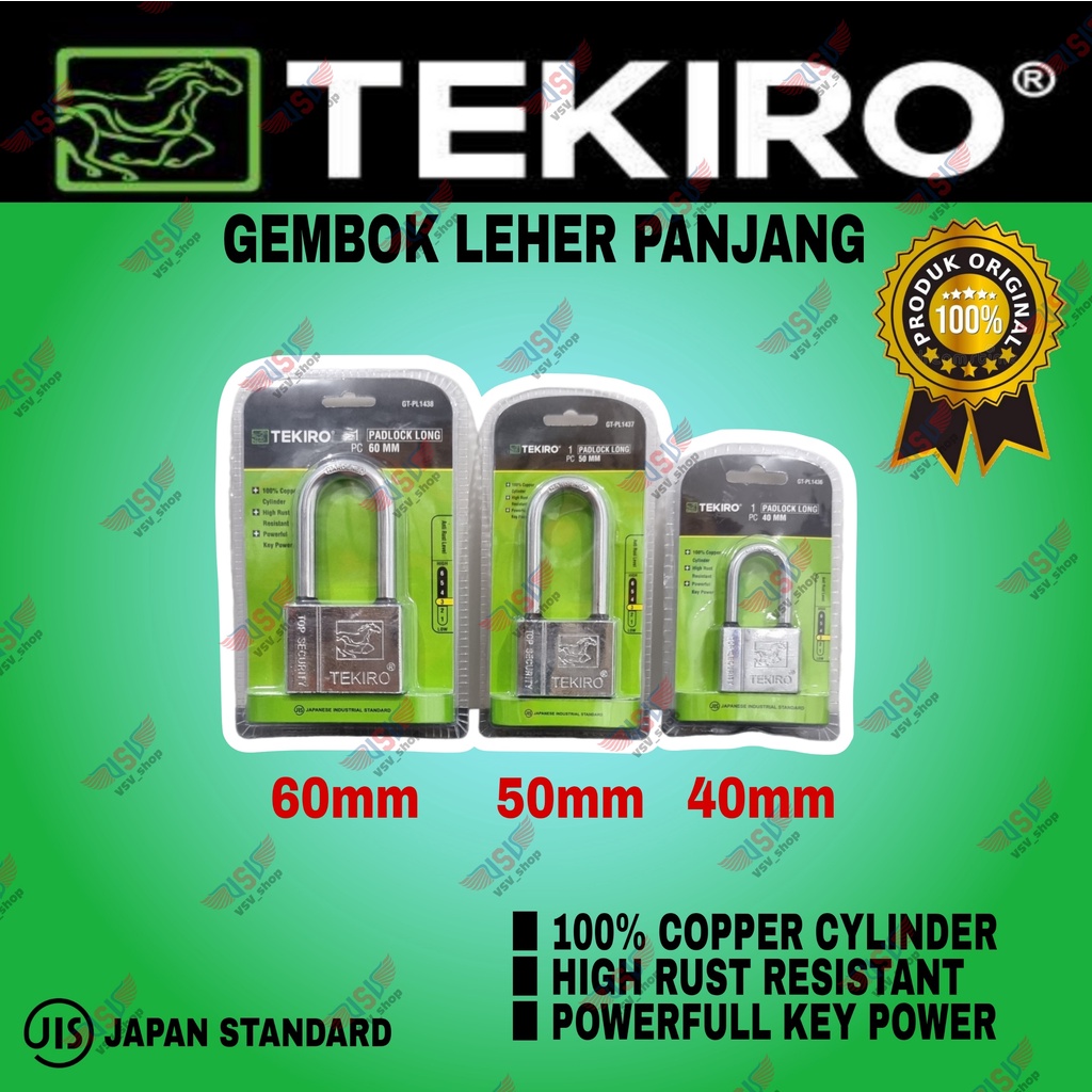 TEKIRO Gembok Leher Panjang 50mm Kunci Gembok Rumah Anti Maling Anti karat