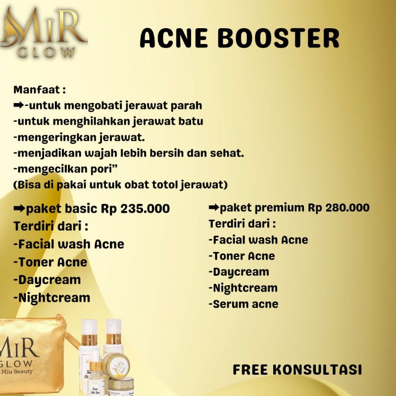 Mirglow skincare BPOM Acne Booster FREE POUCH, FREE Baby Gold