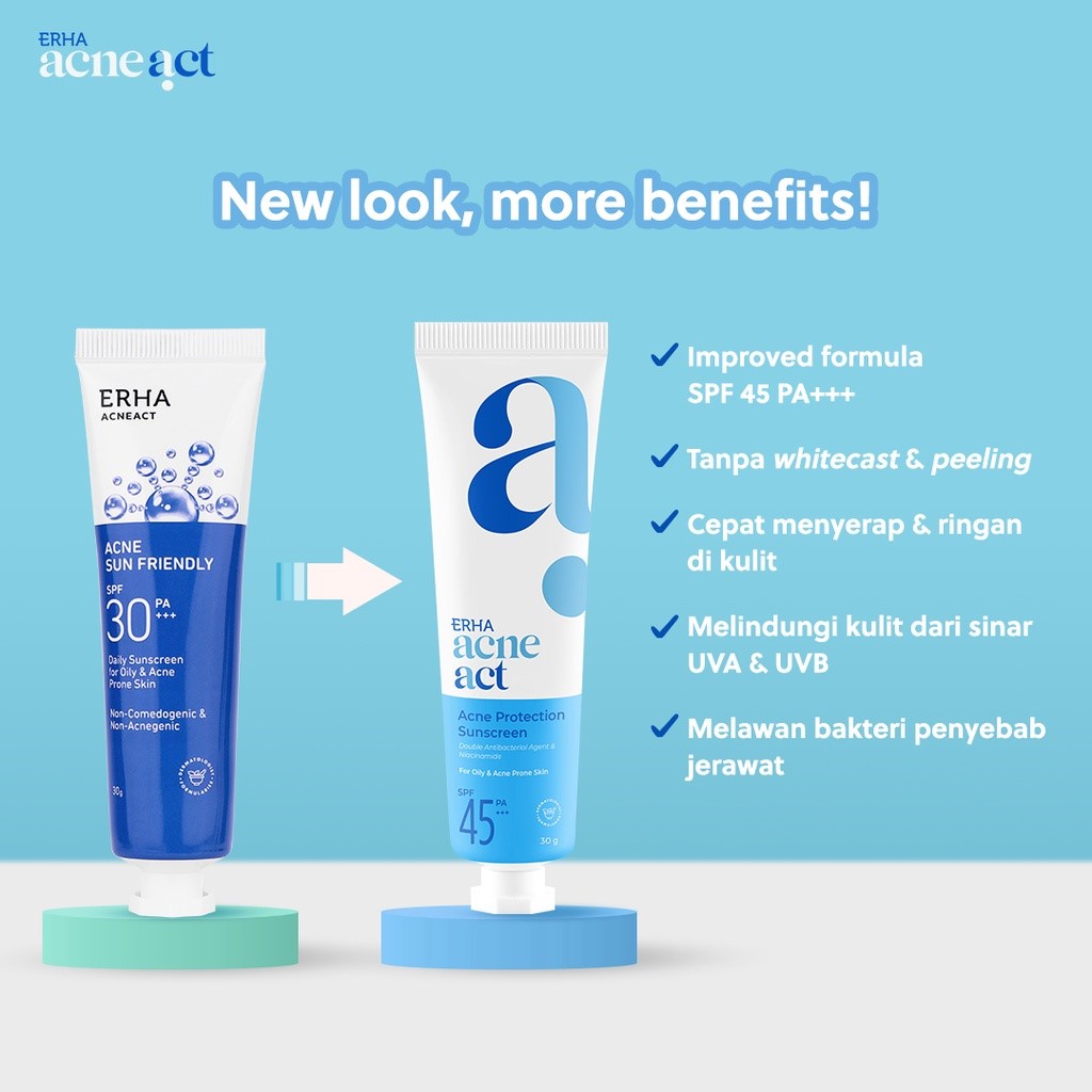ERHA Sunscreen Wajah Jerawat - AcneAct Acne Protection Sunscreen SPF 45 PA+++ 30 g