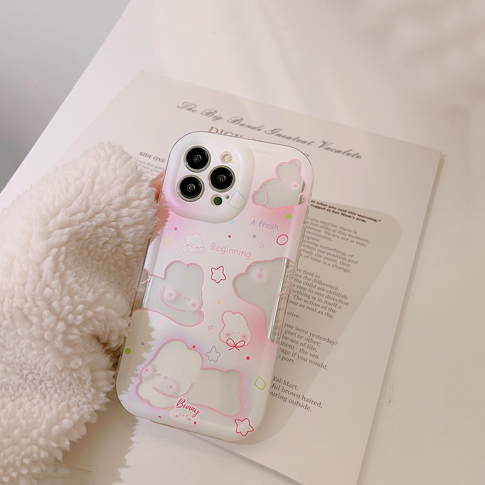 IPHONE Casing Transparan Lembut Kartun Kelinci Pink Lucu Untuk Iphone14 11 12 13 PRO MAX Casing Cover Pelindung AT0016