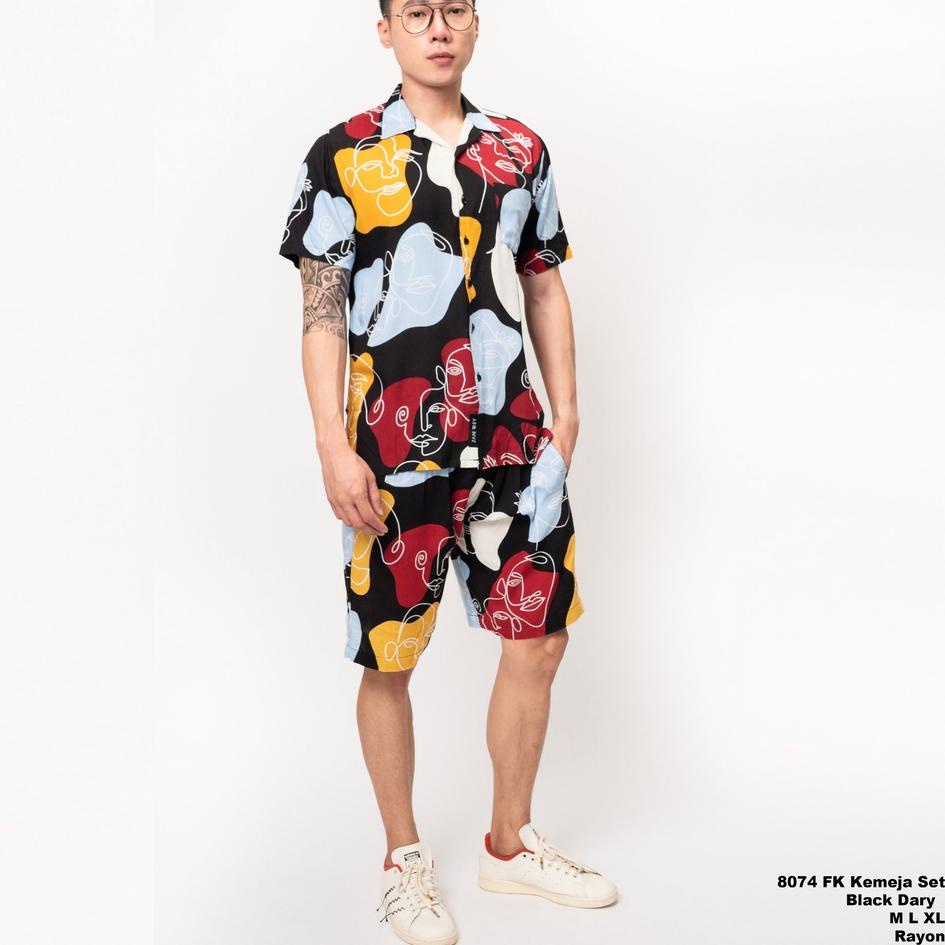 ✶ Jane Frey Clothing Setelan Piyama Pria | Freypv 8074 Reguler Fit Set Motif M-XL Kemeja Tie Dye Set
