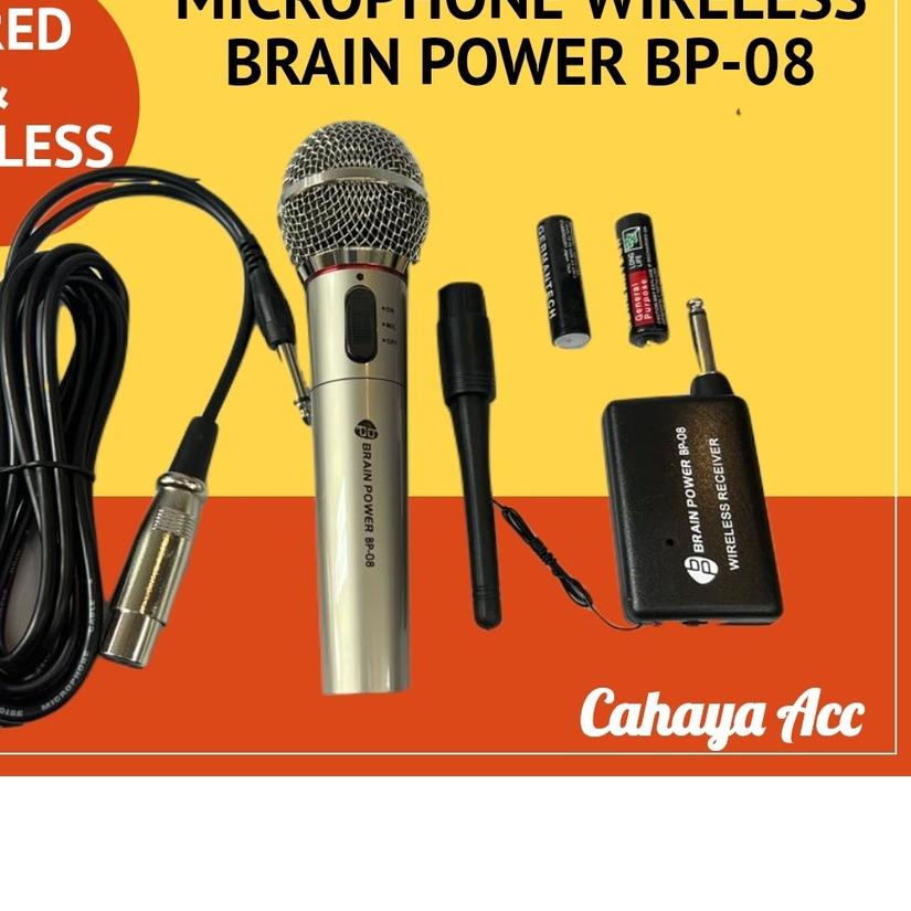 TERMURAH Microphone Wireless Proffesional Brain Power BP-08 - Mic Wireless dan Kabel - Microphone Wired &amp; Wireless - Mikrofon Bluetooth dan Kabel Terpercaya,..