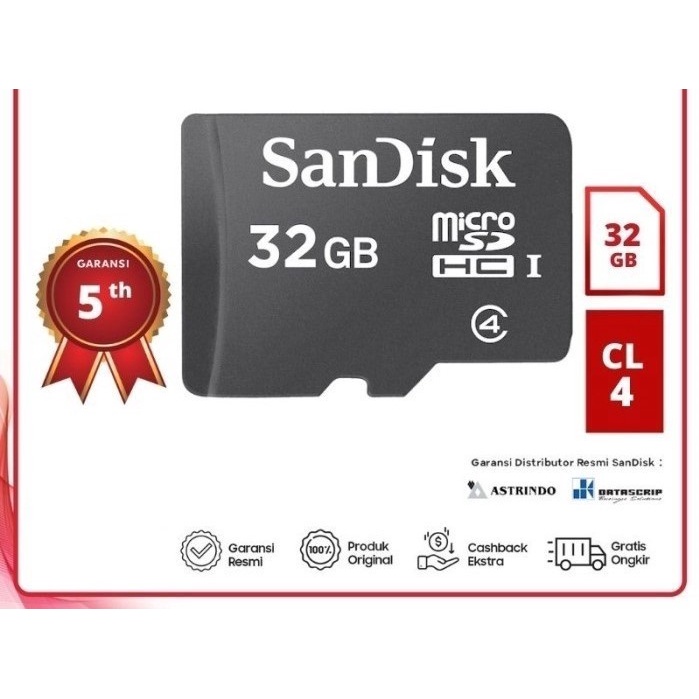 Micro SD MicroSD 32GB 32 GB Class 4 Sandisk Garansi resmi 5 tahun