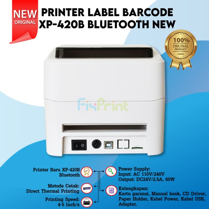 Printer Barcode Thermal Label Resi XPRINTER XP-420B Bluetooth + USB + WIFI