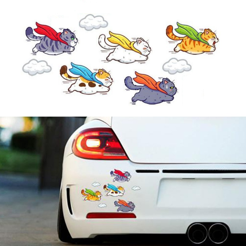 Kartun Stiker Styling Mobil/Kucing Terbang Lucu Decals Body Mobil Jendela Interior Dashboard Stiker Hias