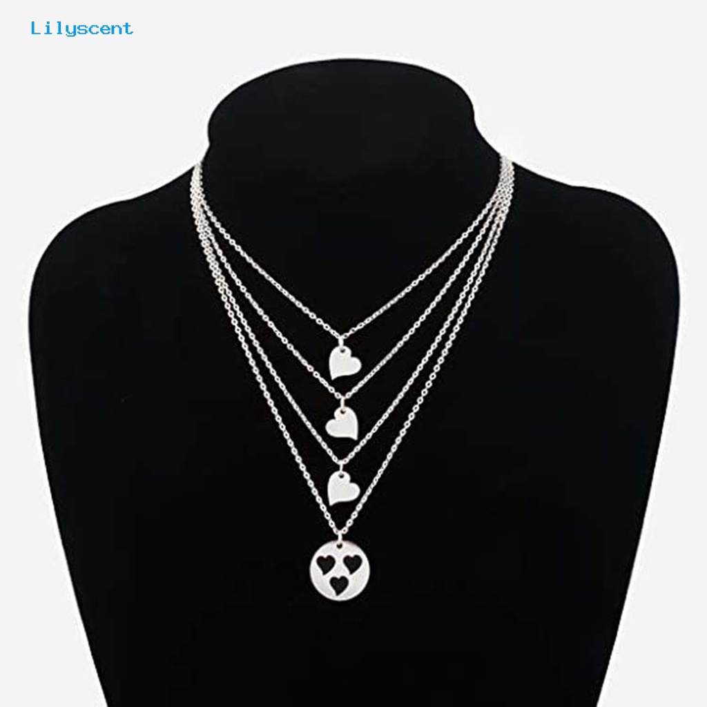 [LS] 1pc/1set Liontin Kalung Beberapa Layer Finishing Terang Hollowed Liontin Hati Berbentuk O Rantai Leher Dekorasi Perhiasan Geometris Kalung Stainless Steel Untuk Pesta