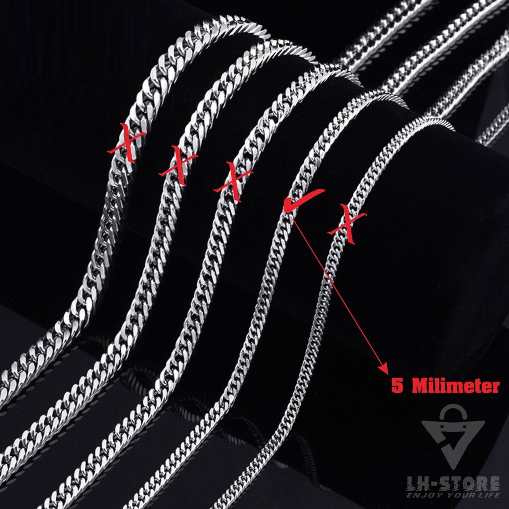 KALUNG RANTAI RAPAT TITANIUM 5MM PRIA WANITA ANTI KARAT TIDAK LUNTUR
