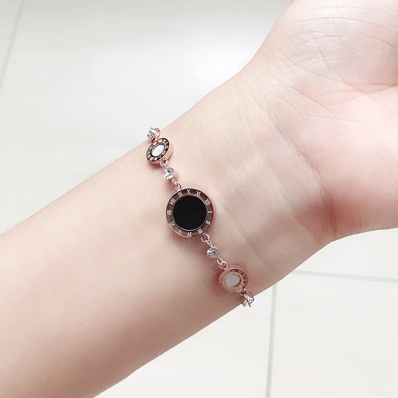 Gelang Hypoallergenic Bahan Titanium Steel 316L Lapis Rose Gold 18K Desain Angka Romawi