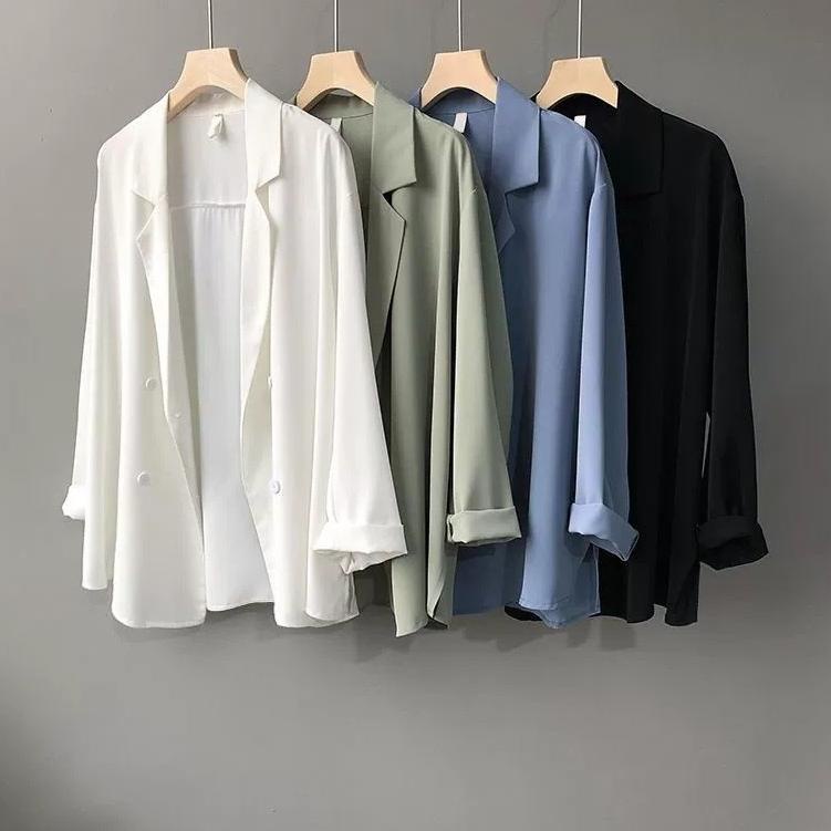 STOK TERBARU Putih Hijau Hitam Biru Korea Blazer Wanita Lengan Panjang Setelan Jas Blazer Women Oute