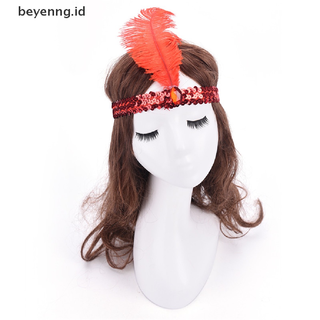 Beyen Bulu Flapper Payet Charleston Gaun Kostum Wanita Solid Multicolor HairBand ID