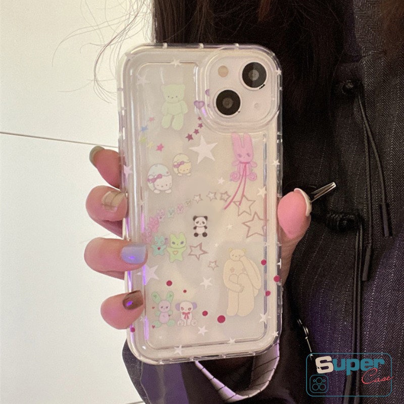 IPHONE Bening Lembut Silicon TPU Case Kompatibel Untuk Iphone7 8 6 6s Plus 11 13 14 12 Pro MAX XR X XS MAX SE 2020 Ins Graffiti Lucu Kartun Lovely Star Bear Airbag Shockproof Back Cover