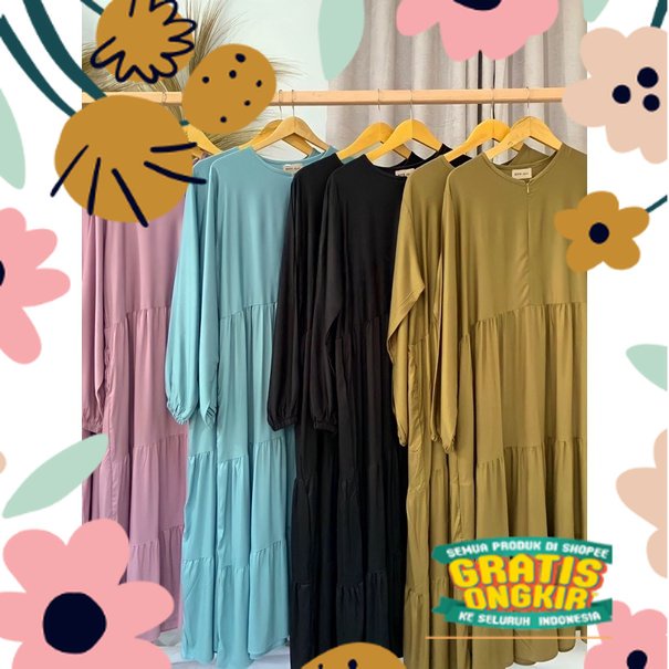 Hanum Dress Gamis Polos Rayon Twill Premium M-XXXL Gamis Jumbo / pakaiian katun