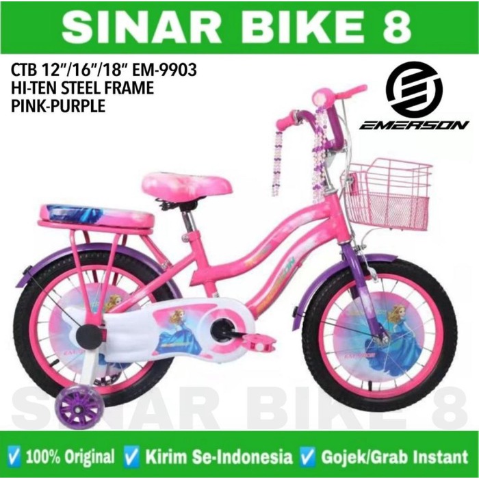 Sepeda Anak Perempuan EMERSON EM 9903 Ukuran 12/16/18 inch Keranjang