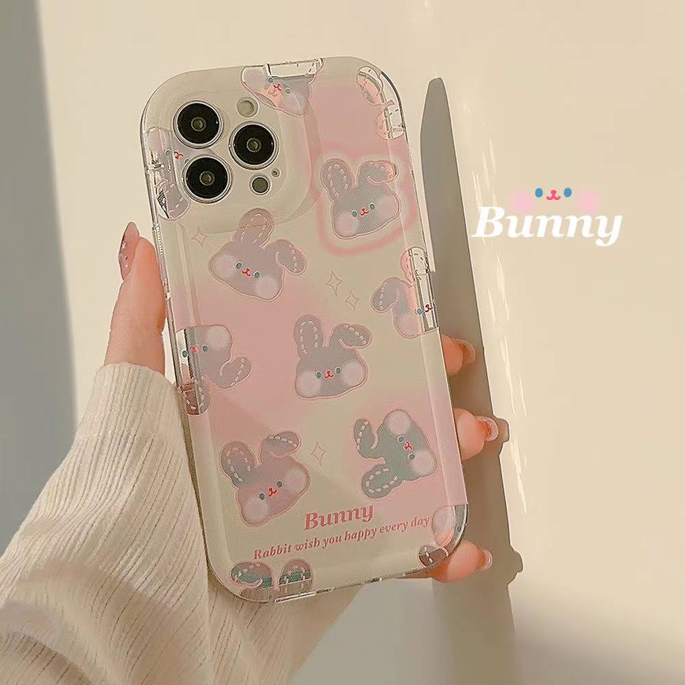 IPHONE Ins Pola Kelinci Cocok Untuk Iphone14 14pro 14plus 13 13mini 13pro 13prm iPhone12 7Plus 8Plus Xr XS 13 12mini Pro Max Empat Sudut Casing Ponsel Transparan Tahan Guncangan