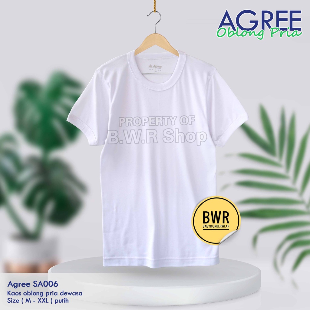 T-Shirt Kaos Oblong Agree SA006 Putih Hitam Abu / Kaos Dalam Pria Agree Super Soft &amp; Cool Sprot | Bwr