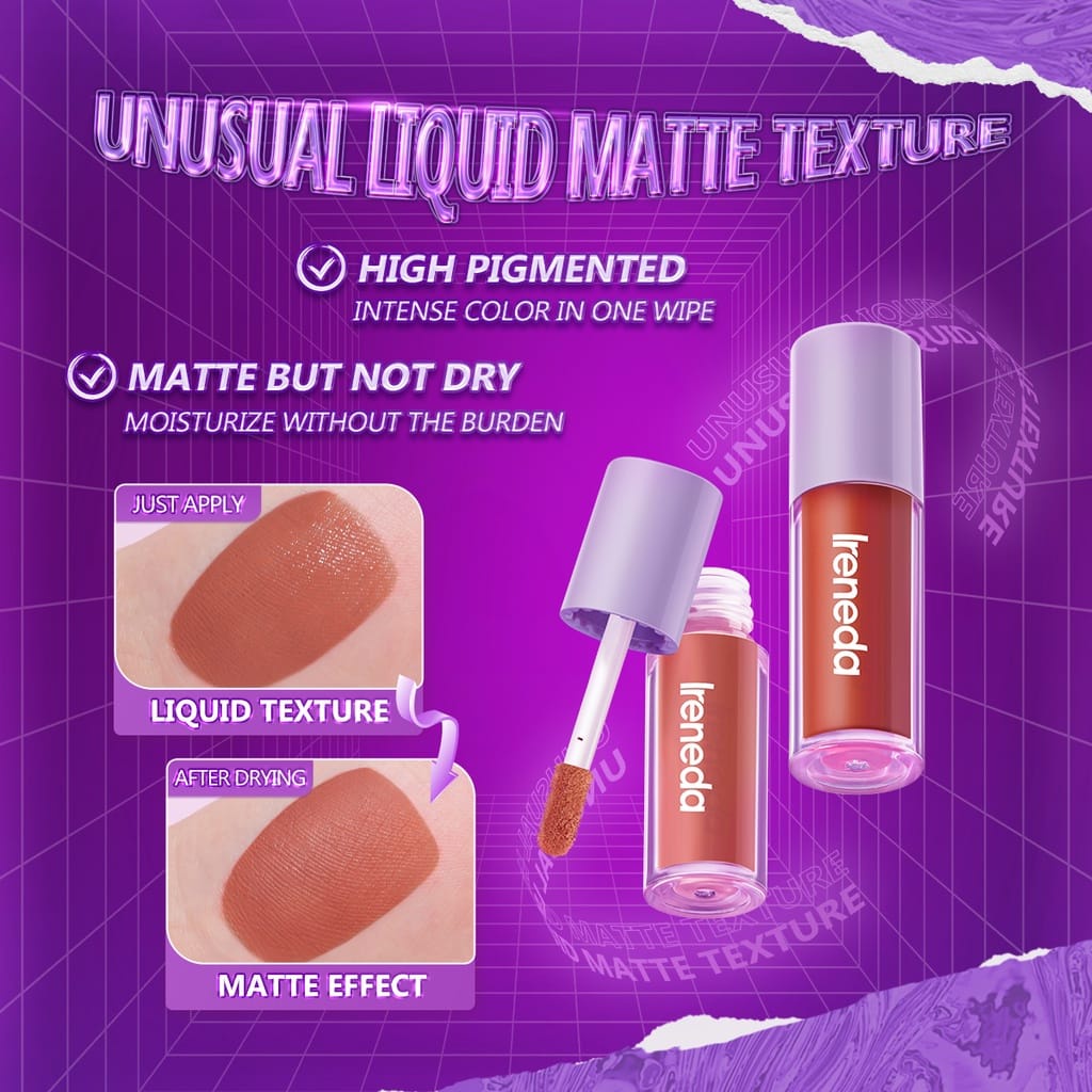 ORIGINAL IRENEDA IR03 Matte Liquid Lipstick Waterproof | Matte Lipstik Tahan Air Lembut Tahan Lama Pelembab Pigmentasi