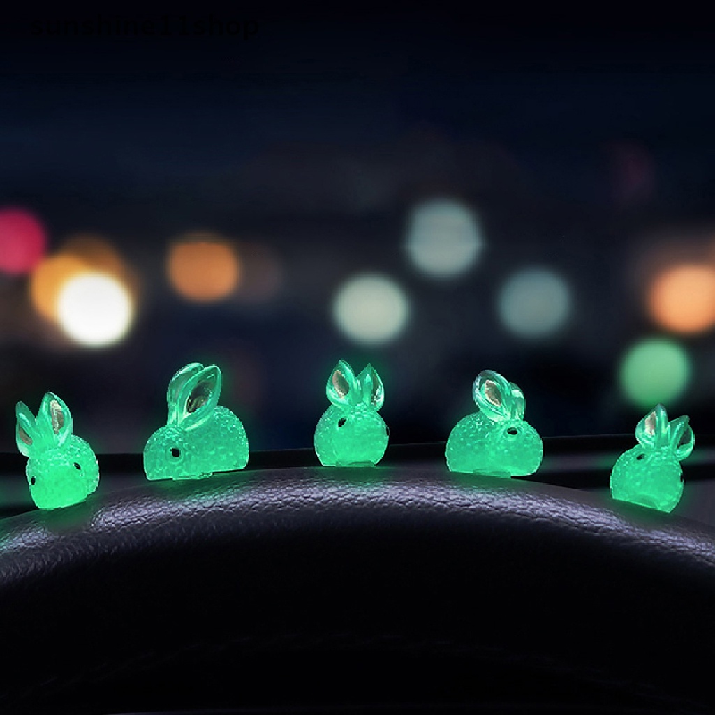 Sho 10PCS Lucu Mini Luminous Resin Bunnies Ornamen Glow In The Dark Miniatur Angka Kelinci Mikro Lanskap Dekorasi Rumah Boneka N