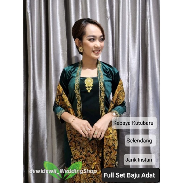 [1set] Kebaya + Selendang + Jarik || Kby Hijau Botol - Motif Pisang Bali