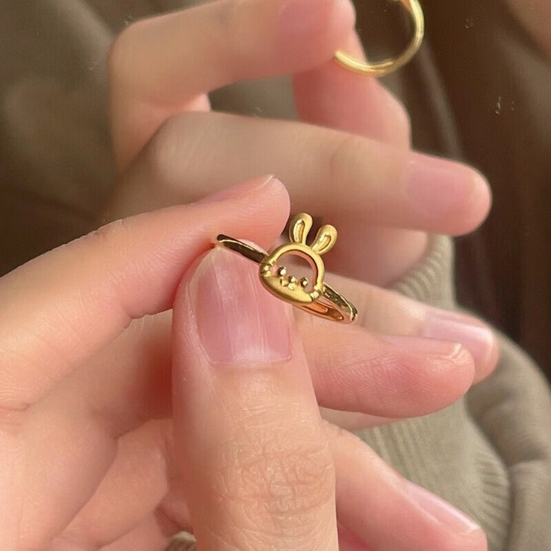 Benmingnian Baru Melubangi-out Rabbit Ring, Dua Belas Zodiak Cincin, Cincin Hewan Yang Indah, Hadiah Kecil Untuk Pacar