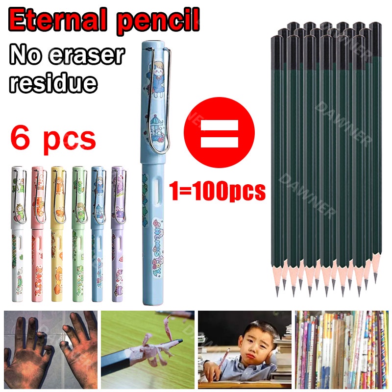 6pcs/set Pensil Abadi Tulisan Tanpa Batas Tanpa Tinta Pensil Ajaib Untuk Anak Siswa Menulis Art kawaii Perlengkapan Alat Tulis