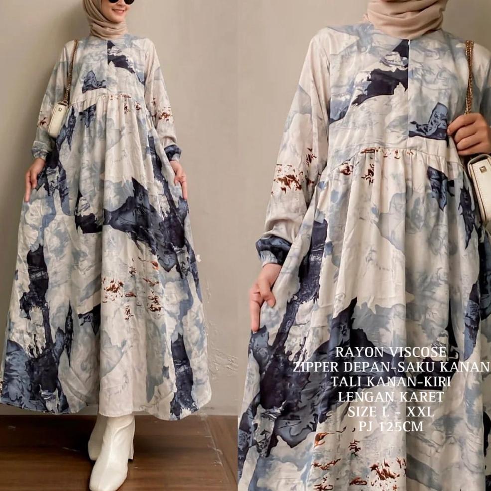 TERPERCAYA Midi Dress Motif Original - Home Dress Busui Rayon Viscose Premium - Kalana Anira Bunga G