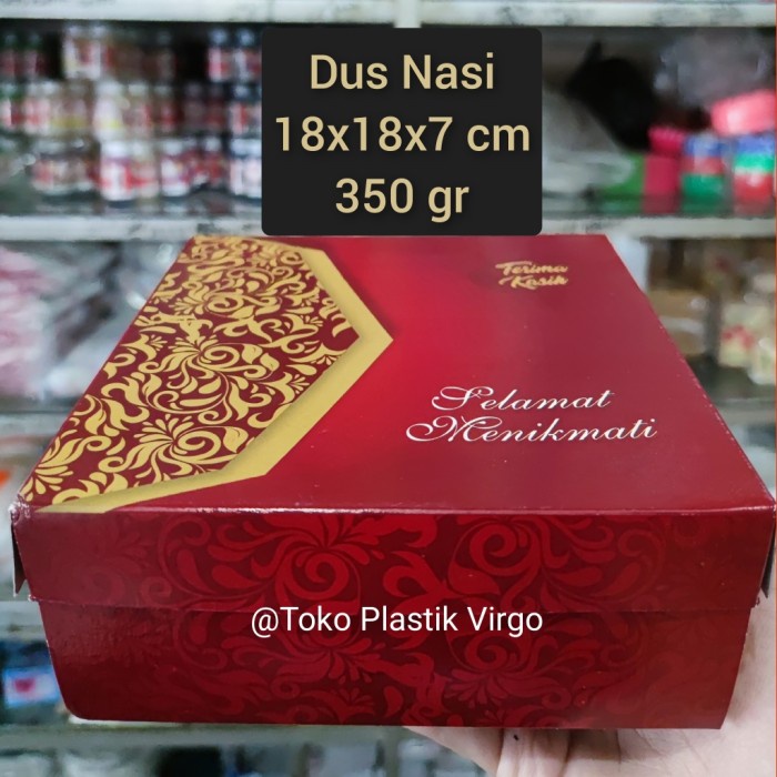 

Box / Kardus / Dus Nasi Kue Snack Makanan - 18x18x7 cm - Merah Emas