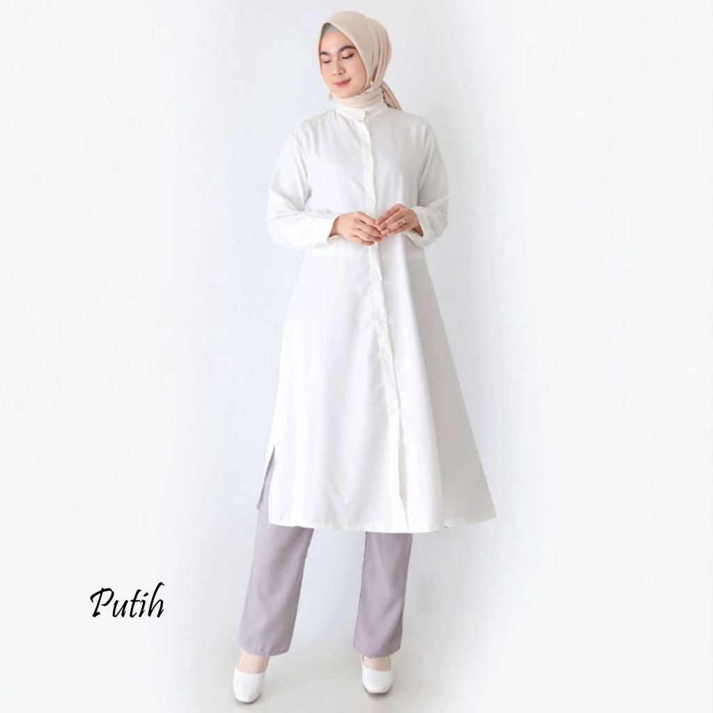 Baju long tunik polos jumbo kerah sanghai/ Tunik muslimah
