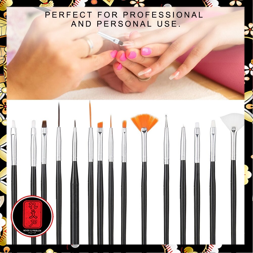 NelBeauty Brush Kutek Kuku Pro Nail Art Dotting Tools 15 PCS - N1800 - Black