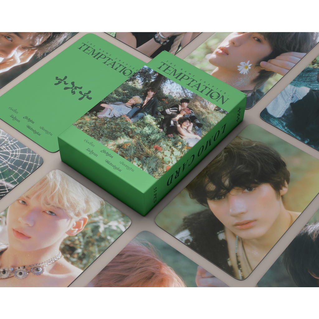 55pcs / box TXT Album TEMPTATION GREEN Photocards SOOBIN BEOMGYU YEONJUN TAEHYUN HUENINGKAI Lomo Cards Kpop Postcards