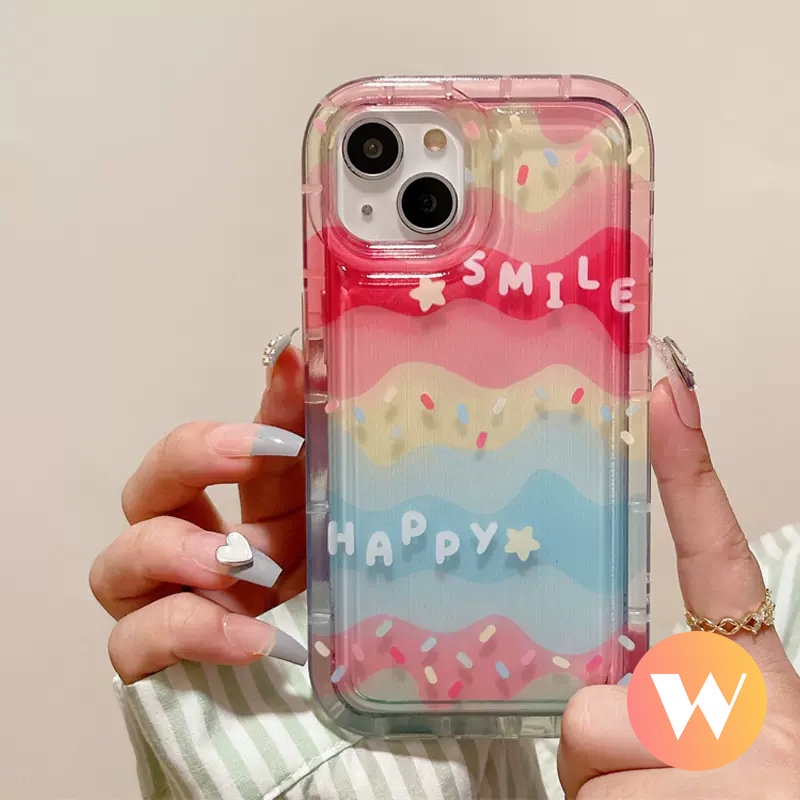 IPHONE Ins Kreatif Warna-Warni Pelangi Casing Kompatibel Untuk Iphone11 12 14 13 Pro Max X Xs Max 7Plus XR 6 6s 8plus SE 2020 Senyum Bahagia Shockproof Airbag Transparan Lembut TPU Case Cover