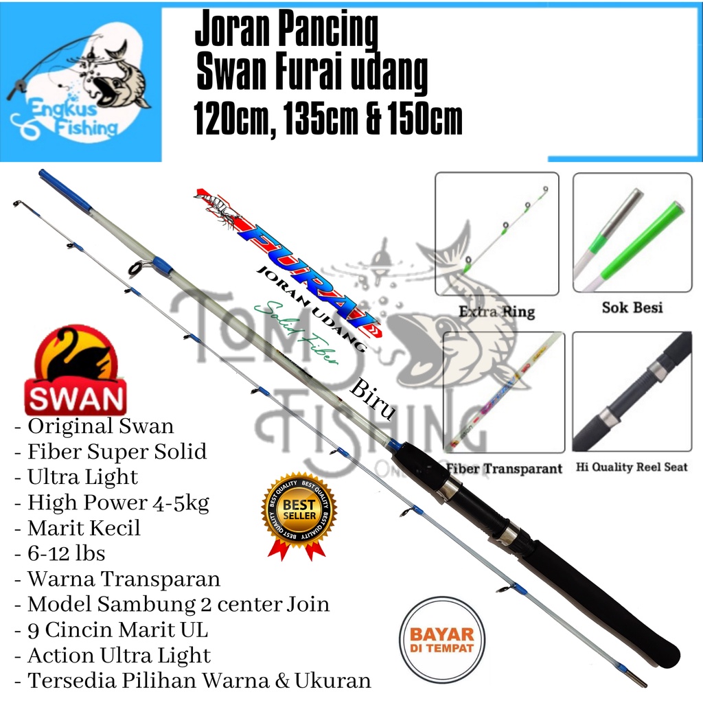 Joran Pancing Udang Swan Furai Transparan 9 Marit (120cm-150cm) Fiber Solid Lentur Murah - Engkus  Fishing